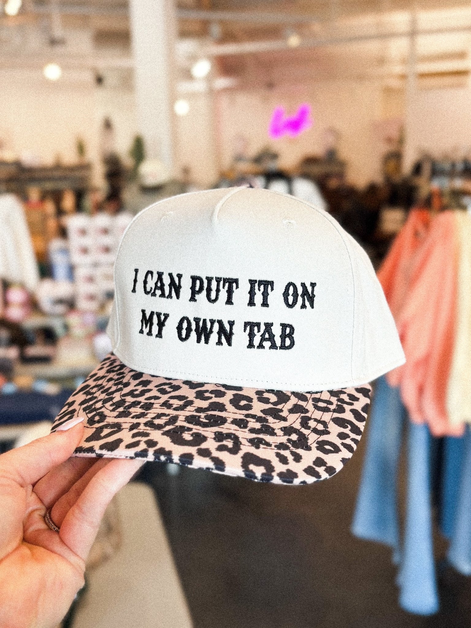 I can put it on my own tab hat natural/leopard - Trendy Gifts at Lush Fashion Lounge Boutique in Oklahoma City