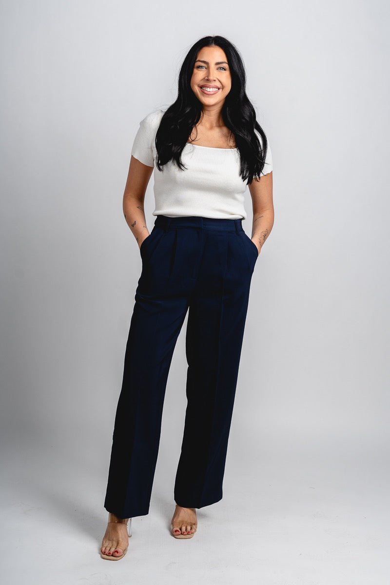 High waist pleated pants navy | Lush Fashion Lounge: women's boutique pants, boutique women's pants, affordable boutique pants, women's fashion pants