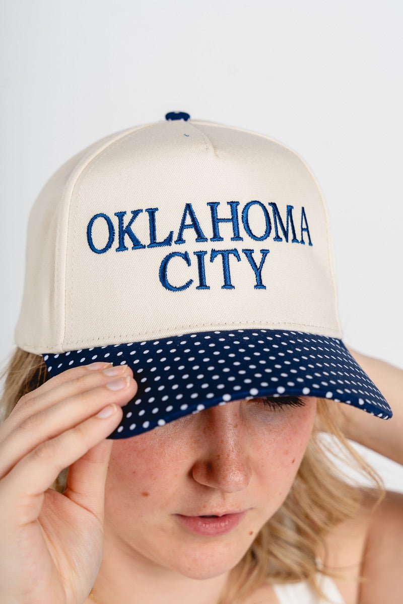 Oklahoma City polka dot hat navy - Trendy Hats at Lush Fashion Lounge Boutique in Oklahoma City