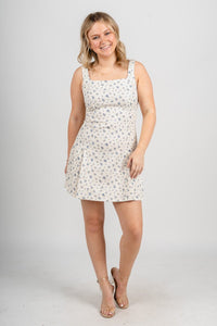 Sleeveless floral mini dress cream/blue - Trendy dress - Fashion Dresses at Lush Fashion Lounge Boutique in Oklahoma City