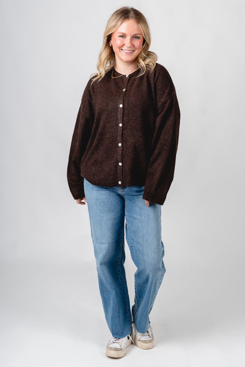 Button up sweater cardigan dark brown