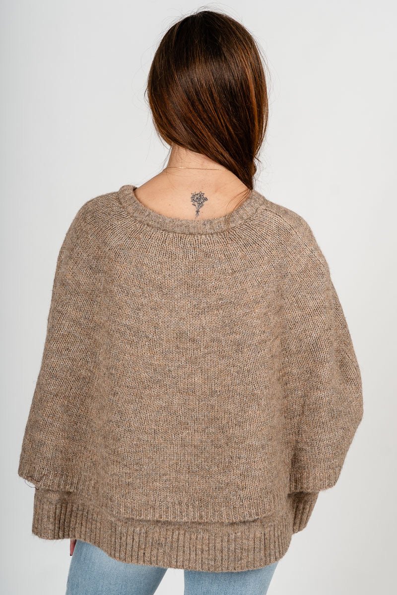 Sweater cape cardigan taupe
