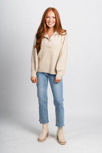 Chunky henley sweater oat – Unique Sweaters | Lounging Sweaters and Womens Fashion Sweaters at Lush Fashion Lounge Boutique in Oklahoma City