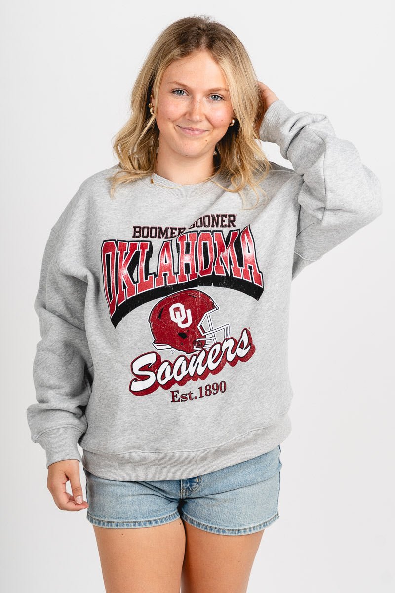 OU OU Sooners classic era sweatshirt heather grey Sweatshirt | Lush Fashion Lounge Trendy Oklahoma University Sooners Apparel & Cute Gameday T-Shirts