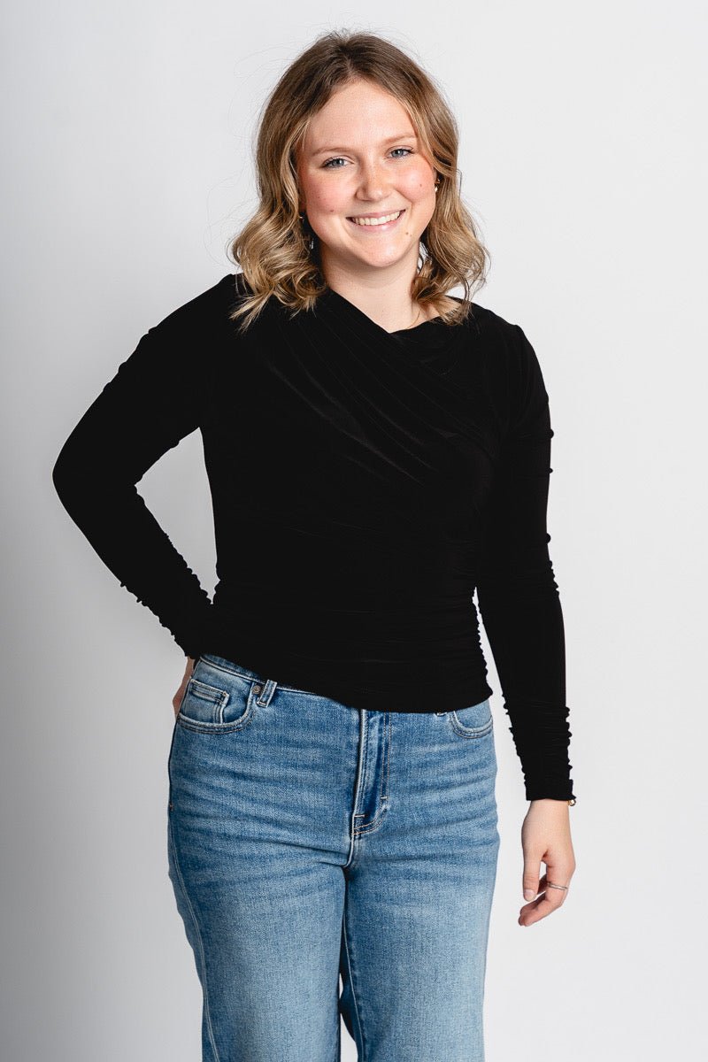 Jada ruched long sleeve top black