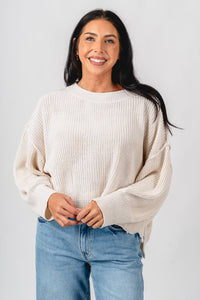 Mock neck boxy sweater ivory – Stylish Sweaters | Boutique Sweaters at Lush Fashion Lounge Boutique in Oklahoma City