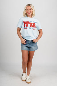 Party like it's 1776 comfort colors t-shirt light blue - Cute T-shirt - Fun American Summer Outfits at Lush Fashion Lounge Boutique in Oklahoma City