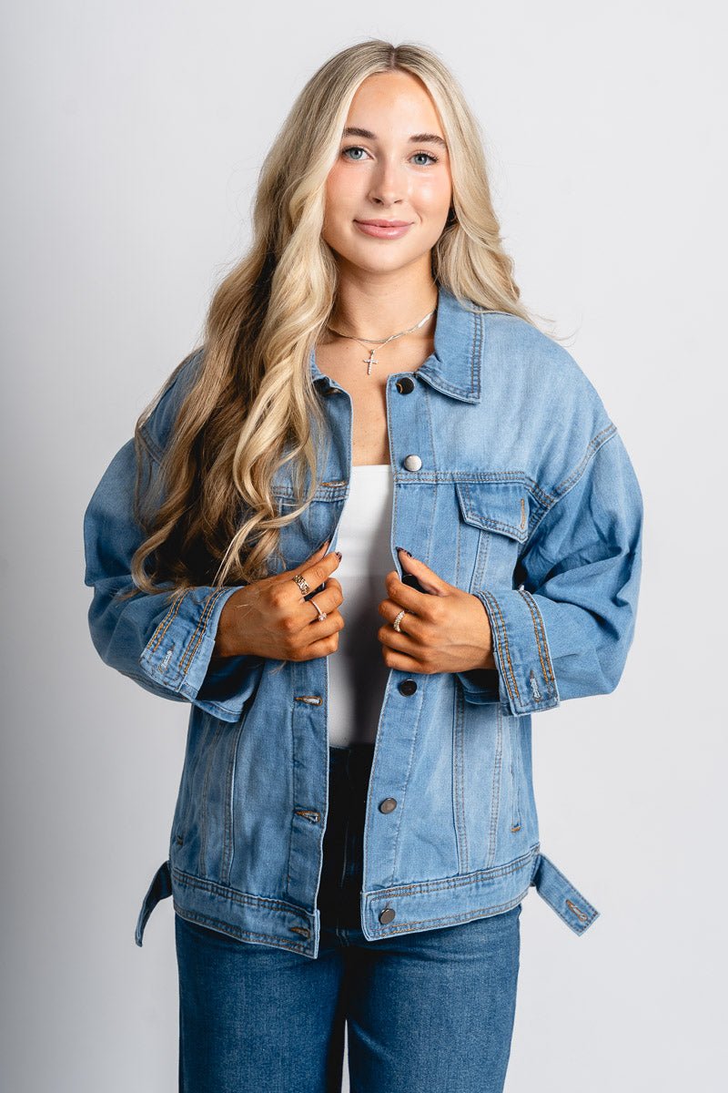 Classic denim jacket light blue – Trendy Jackets | Cute Fashion Blazers at Lush Fashion Lounge Boutique in Oklahoma City