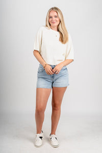Raglan short sleeve sweater cream – Unique Sweaters | Lounging Sweaters and Womens Fashion Sweaters at Lush Fashion Lounge Boutique in Oklahoma City