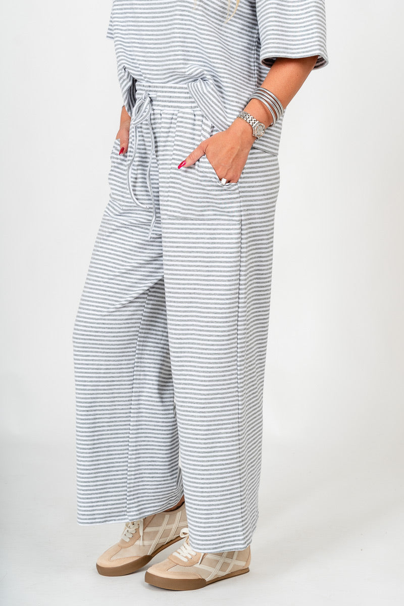 Striped wide leg pants grey/white