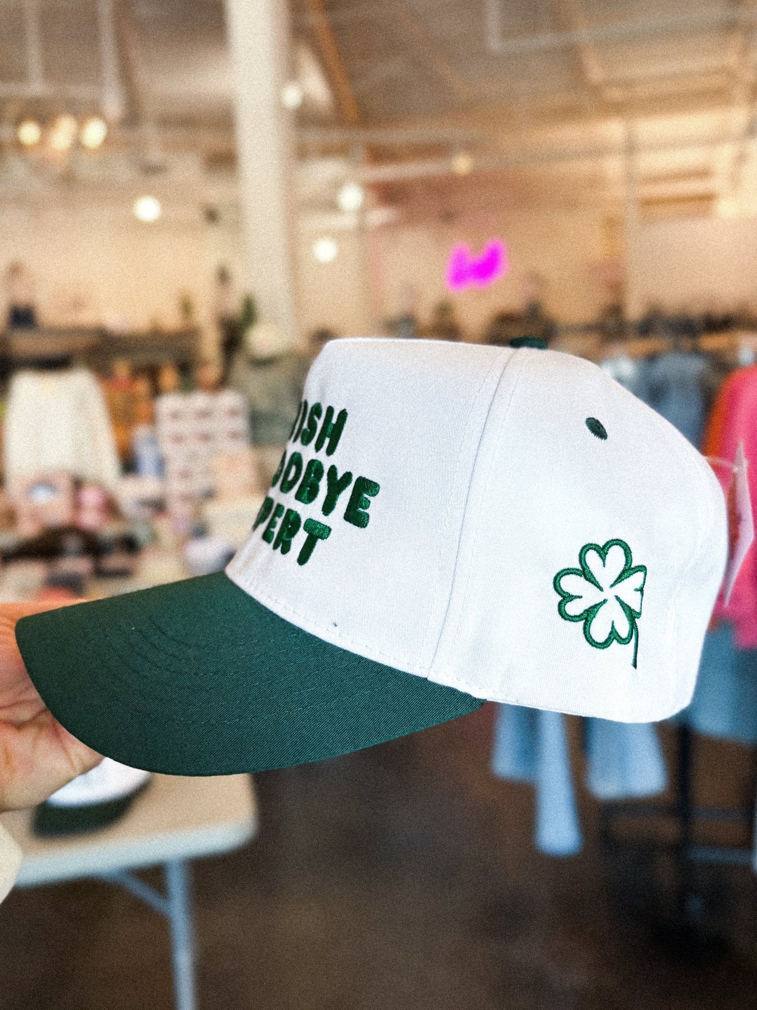 Irish goodbye expert hat white/green - Trendy St. Patrick's T-Shirts at Lush Fashion Lounge Boutique in Oklahoma City