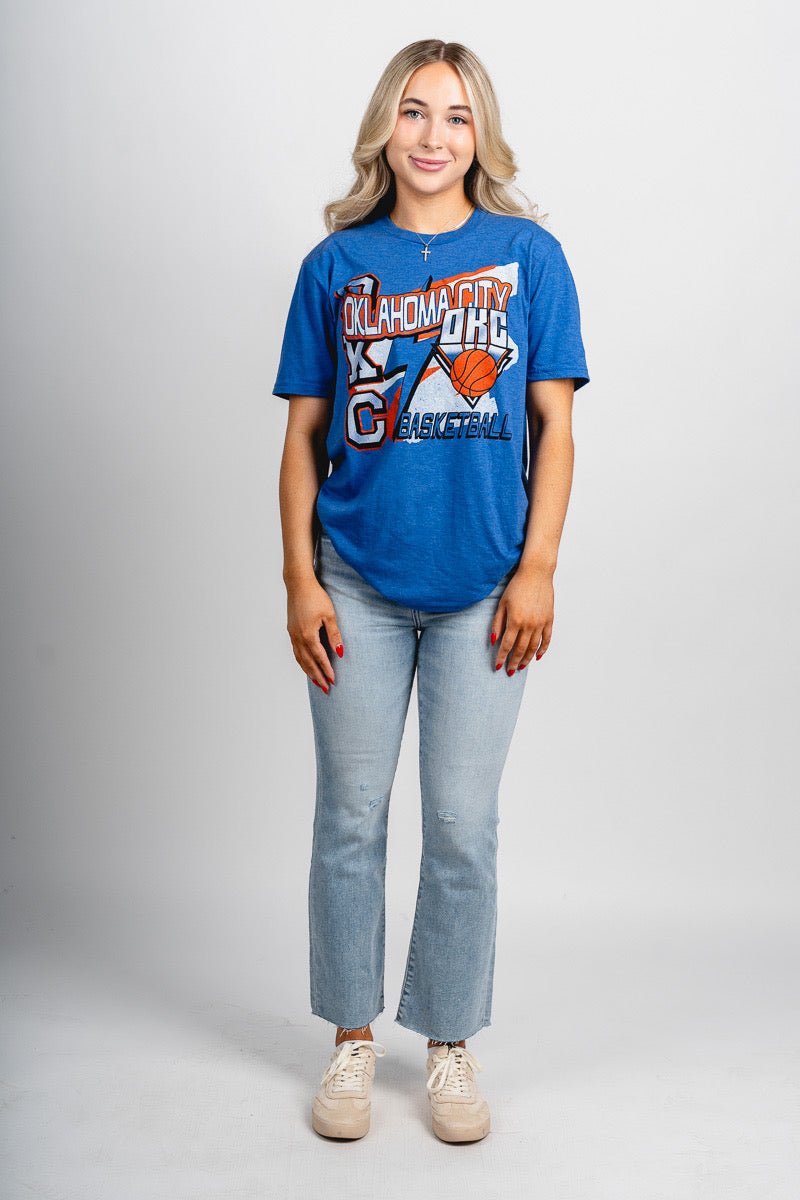 OKC basketball retro collage t-shirt royal - Trendy OKC Thunder T-Shirts at Lush Fashion Lounge Boutique in Oklahoma City