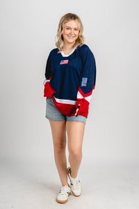 American flag jersey top navy - Stylish top - Trendy American Summer Fashion at Lush Fashion Lounge Boutique in Oklahoma