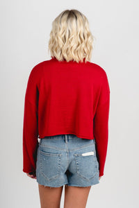 USA mock neck sweater red - Adorable Sweater - Stylish Patriotic Summer Graphic Tees at Lush Fashion Lounge Boutique in OKC