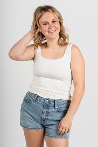 Square neck tank top ivory - Cute tank top - Trendy Tank Tops at Lush Fashion Lounge Boutique in Oklahoma City