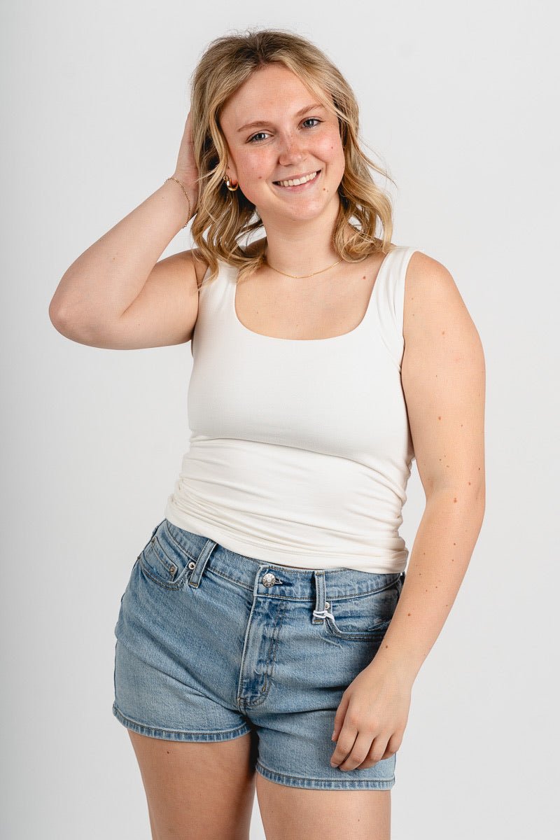 Square neck tank top ivory - Cute tank top - Trendy Tank Tops at Lush Fashion Lounge Boutique in Oklahoma City