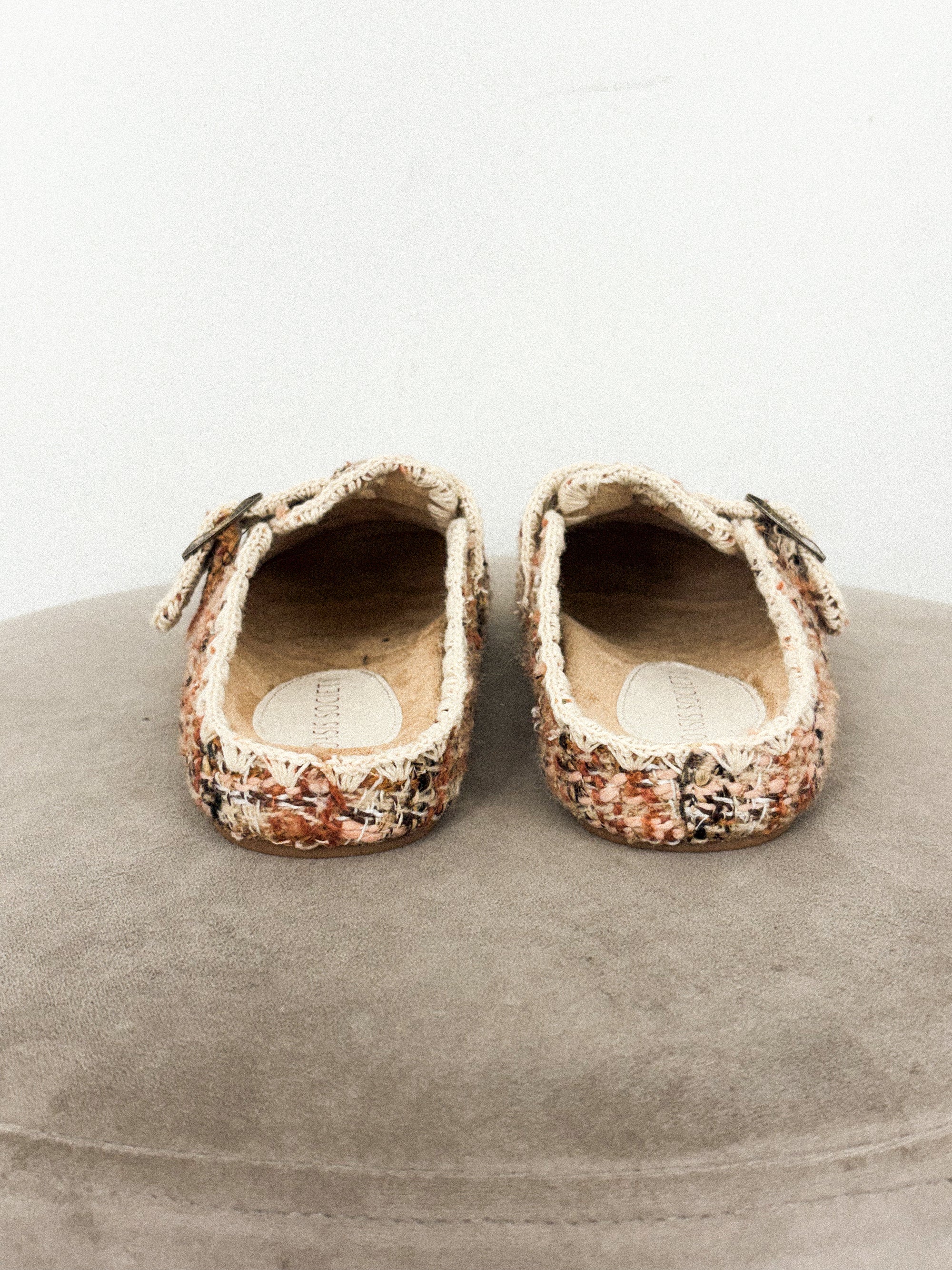 Teri tweed buckle mule chai