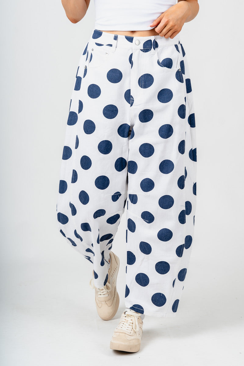 Polka dot barrel jeans white/navy
