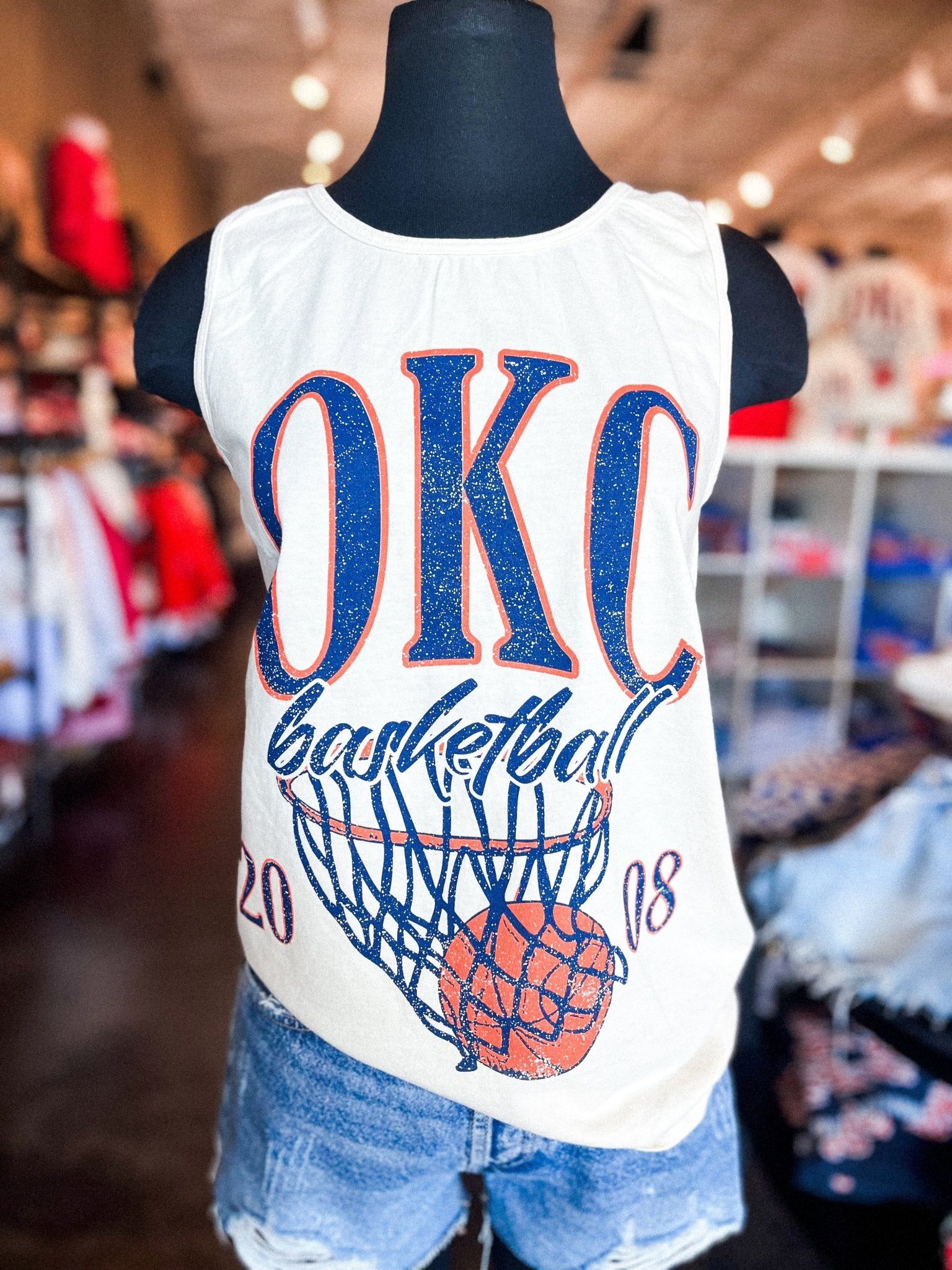 Oklahoma City big basketball comfort color tank top off white - Trendy OKC Apparel at Lush Fashion Lounge Boutique in Oklahoma City