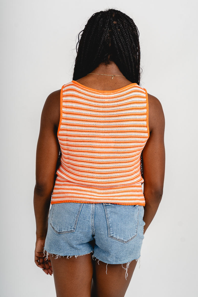 Striped crochet sleeveless sweater orange/cream