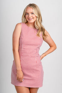 High neck striped mini dress red/white - Cute dress - Fun American Summer Outfits at Lush Fashion Lounge Boutique in Oklahoma City
