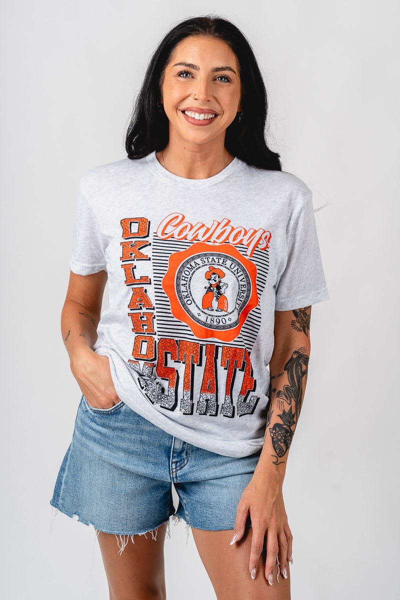 OSU OSU Cowboys crest lines unisex t-shirt ash T-shirt | Lush Fashion Lounge Trendy Oklahoma State Cowboys Apparel & Cute Gameday T-Shirts