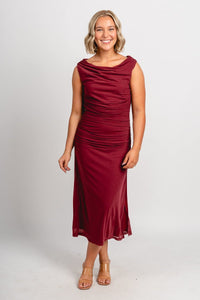 Off shoulder mesh midi dress dark rose - Exclusive Collection of Holiday Inspired T-Shirts and Hoodies at Lush Fashion Lounge Boutique in Oklahoma City