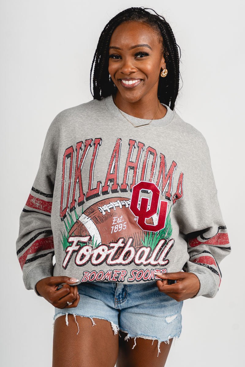 OU OU OKLA Langford sweatshirt heather grey Sweatshirt | Lush Fashion Lounge Trendy Oklahoma University Sooners Apparel & Cute Gameday T-Shirts
