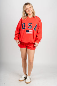 Flag sweat shorts tomato - Stylish shorts - Trendy American Summer Fashion at Lush Fashion Lounge Boutique in Oklahoma