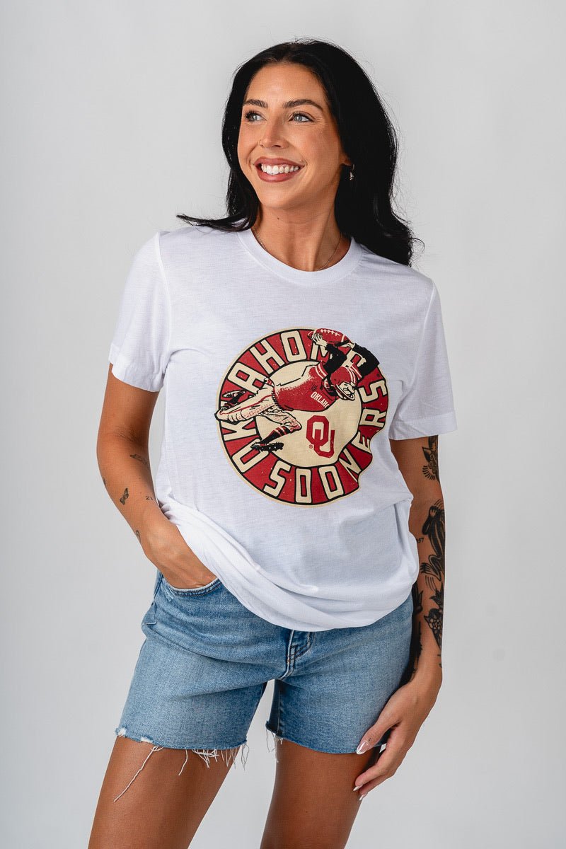 OU OU Sooners vault bomber unisex t-shirt white T-shirt | Lush Fashion Lounge Trendy Oklahoma University Sooners Apparel & Cute Gameday T-Shirts