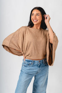 Asymmetrical lightweight sweater camel – Boutique Sweaters | Fashionable Sweaters at Lush Fashion Lounge Boutique in Oklahoma City