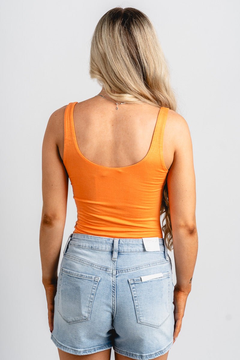 Scoop neck sleeveless bodysuit orange - Vintage OKC Basketball T-Shirts at Lush Fashion Lounge Boutique in Oklahoma City