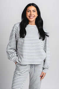 Striped long sleeve top grey/ivory - Trendy top - Cute Loungewear Collection at Lush Fashion Lounge Boutique in Oklahoma City
