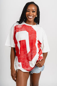 OU OU OKLA Lawson logo oversized t-shirt white T-shirt | Lush Fashion Lounge Trendy Oklahoma University Sooners Apparel & Cute Gameday T-Shirts