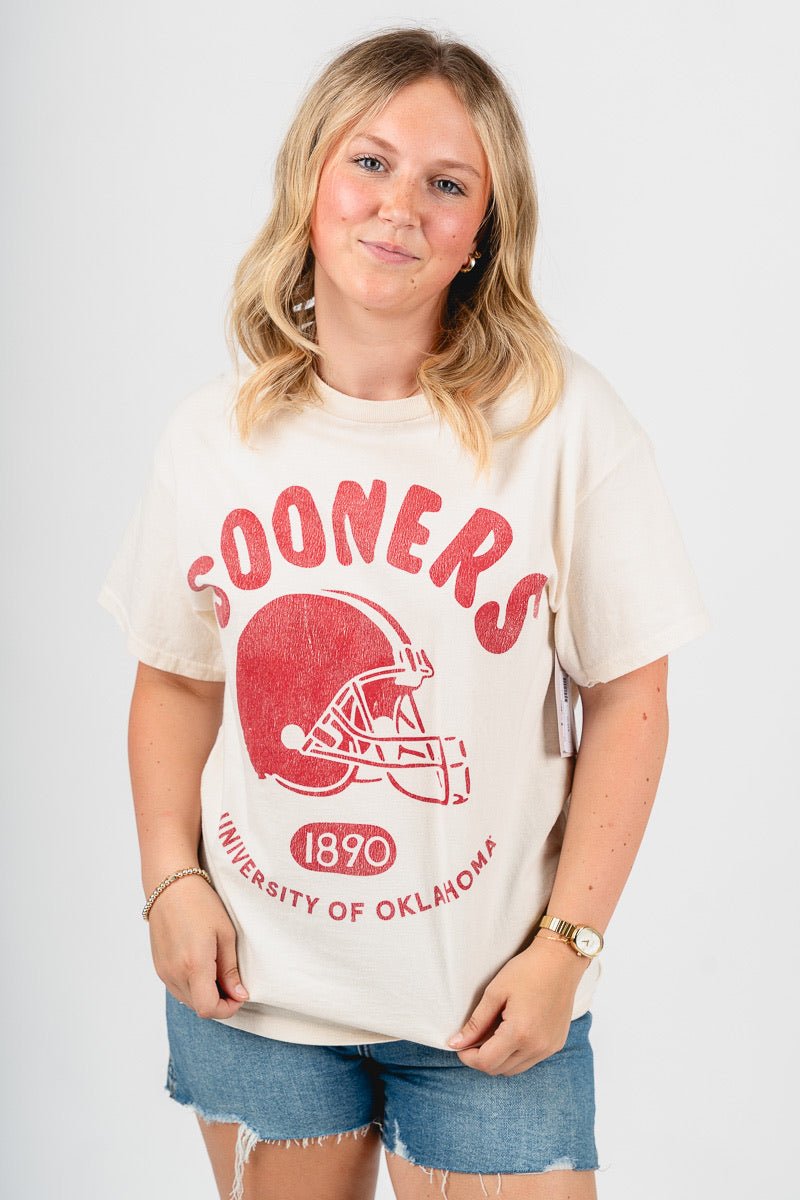 OU OU Sooners varsity stamp unisex t-shirt off white T-shirt | Lush Fashion Lounge Trendy Oklahoma University Sooners Apparel & Cute Gameday T-Shirts