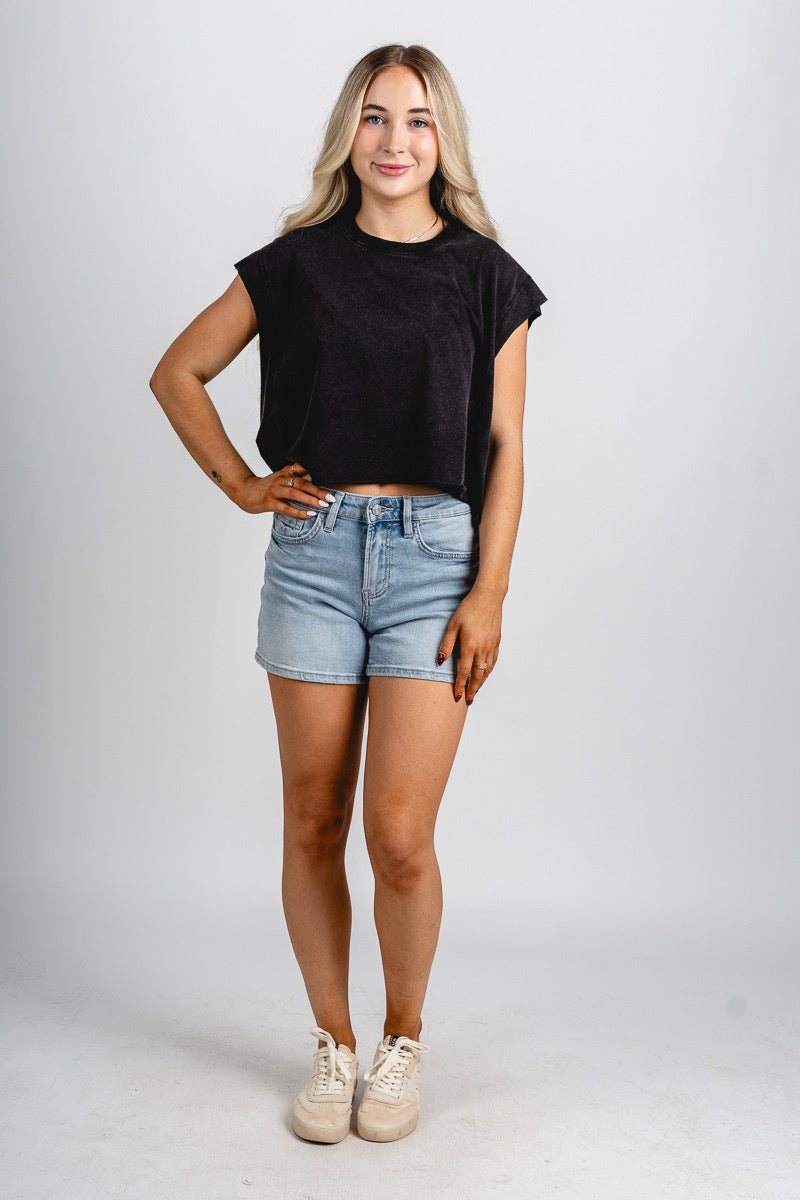 Boxy cap sleeve muscle tee black