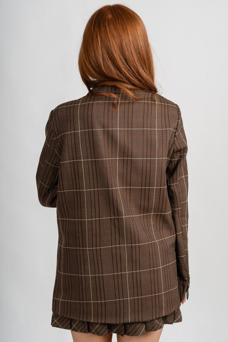 Oversized plaid blazer brown