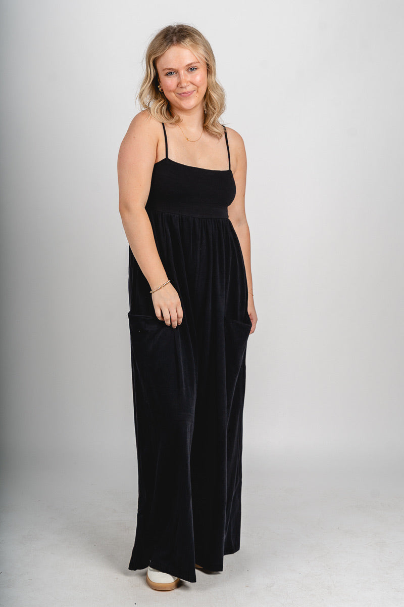 Wide leg jumpsuit black - Trendy jumpsuit - Fashion Rompers & Pantsuits at Lush Fashion Lounge Boutique in Oklahoma City