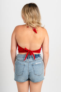 OU OU Sooners tailgate halter top cardinal halter top | Lush Fashion Lounge Trendy Oklahoma University Sooners Apparel & Cute Gameday T-Shirts