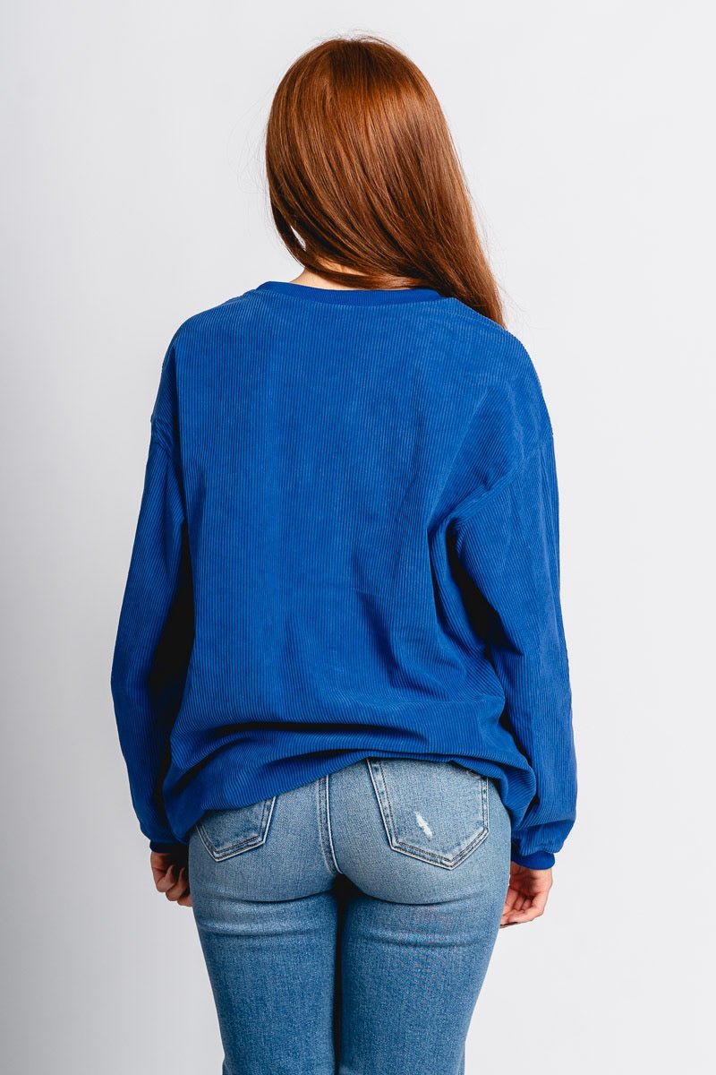 Corded sweatshirt royal blue - Vintage OKC Basketball T-Shirts at Lush Fashion Lounge Boutique in Oklahoma City