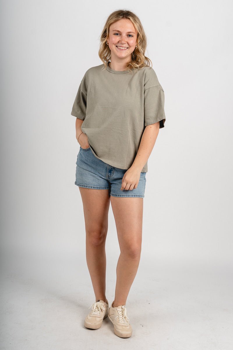 Ribbed garment dyed t-shirt light sage
