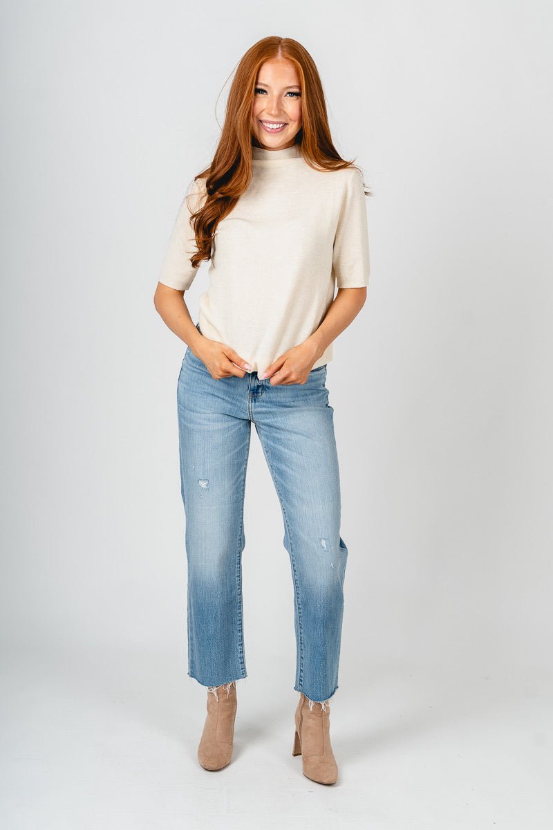 Long sleeve mock neck top cream