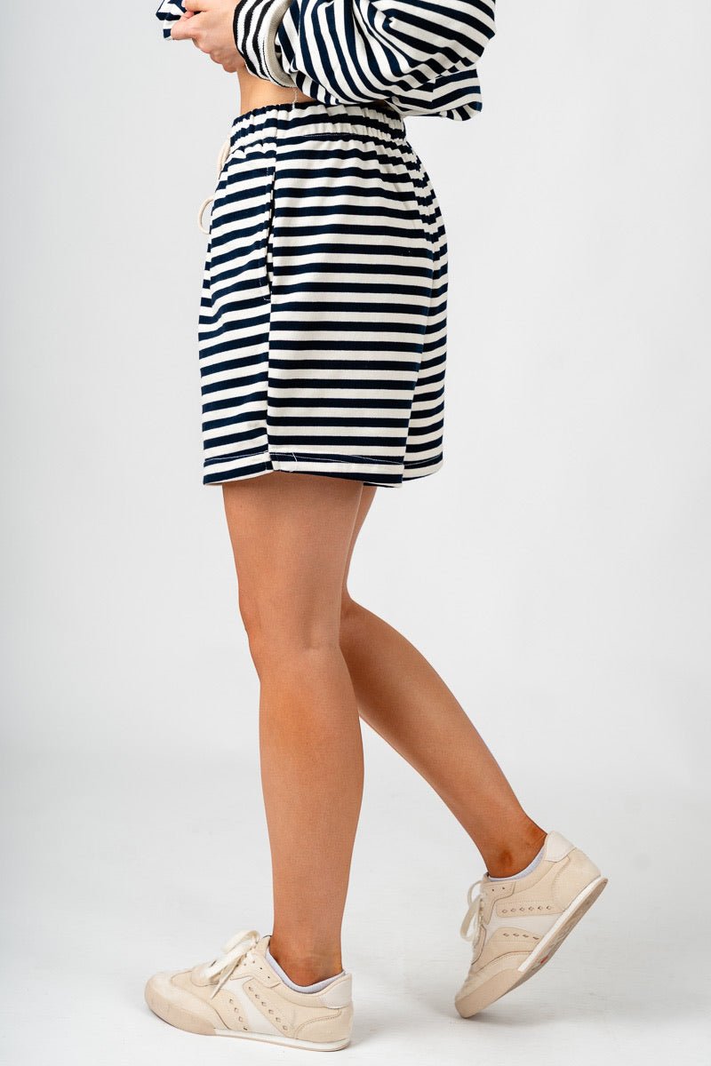 Striped drawstring shorts navy/ivory