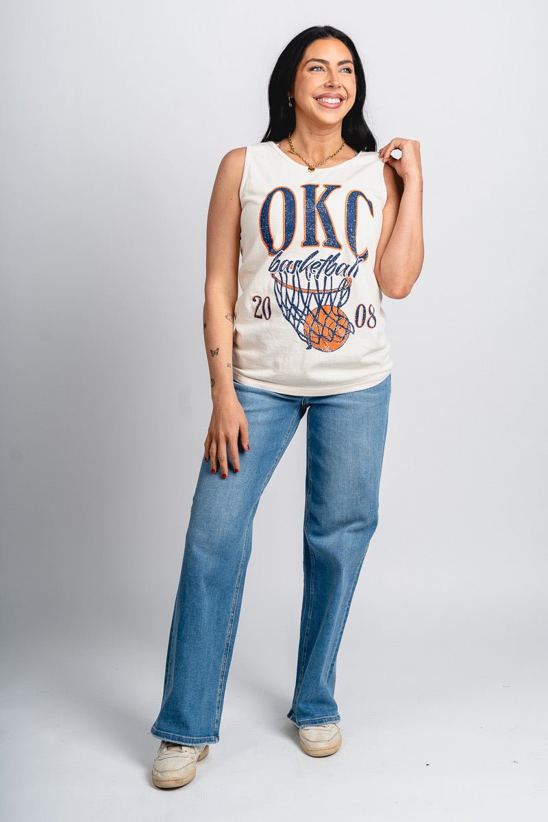 Oklahoma City big basketball comfort color tank top off white - Oklahoma City inspired graphic t-shirts at Lush Fashion Lounge Boutique in Oklahoma City