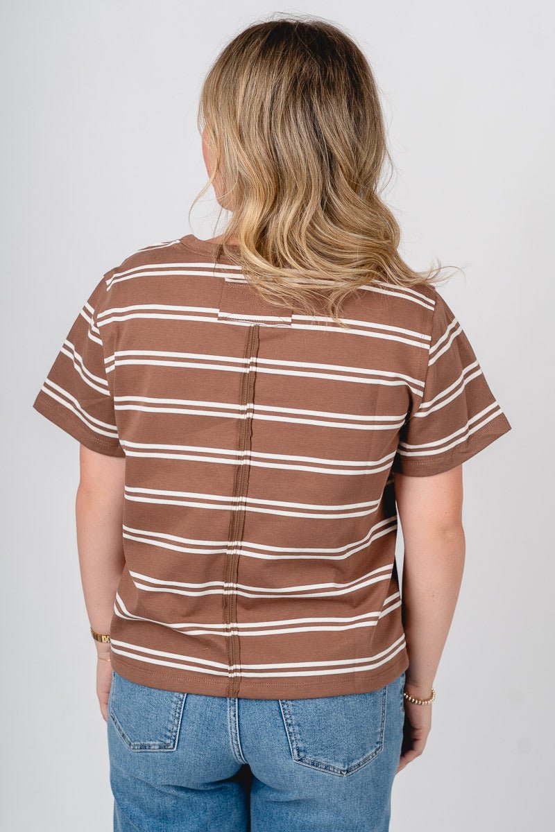 Striped boxy short sleeve t-shirt brown/white