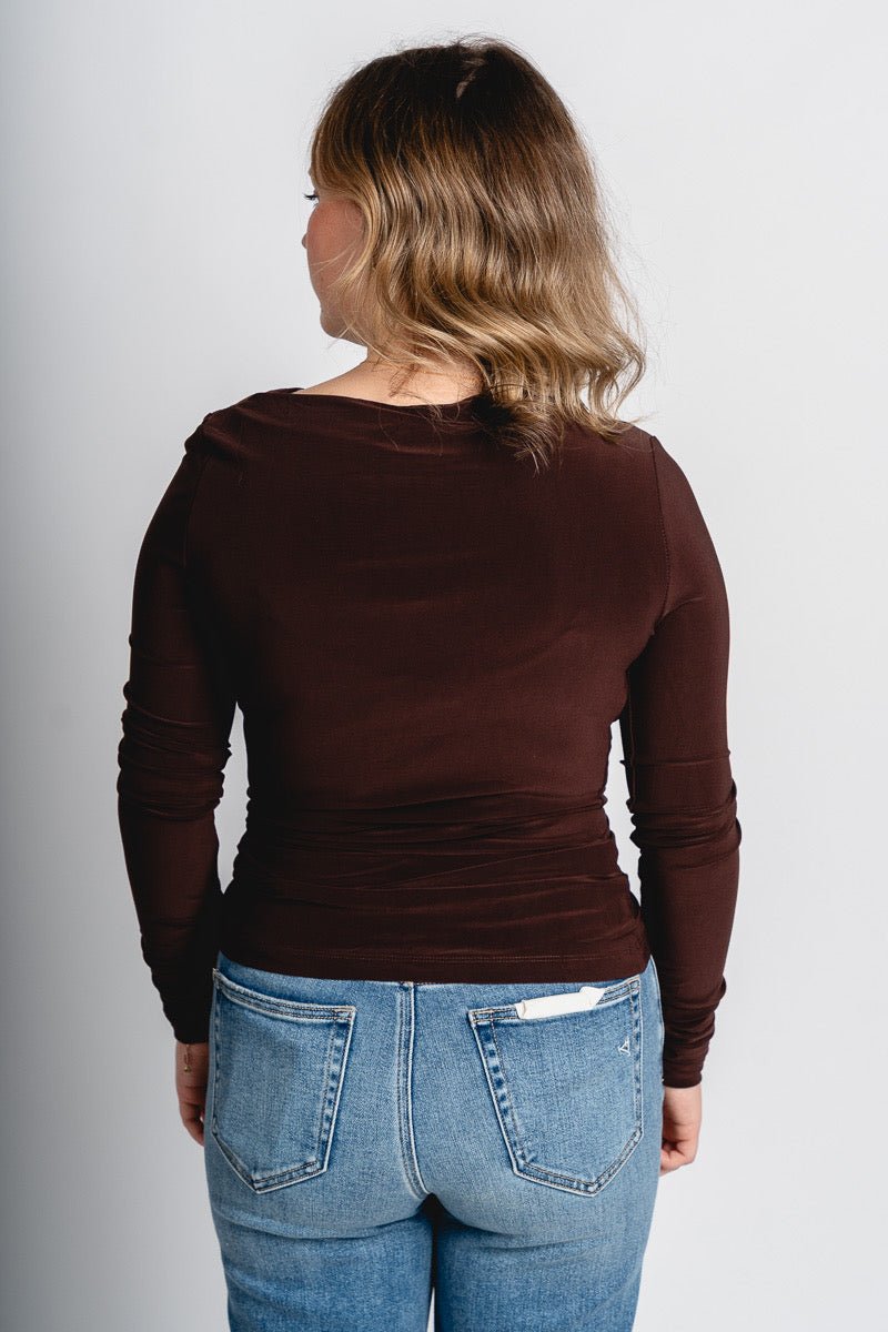 Jada ruched long sleeve top brown