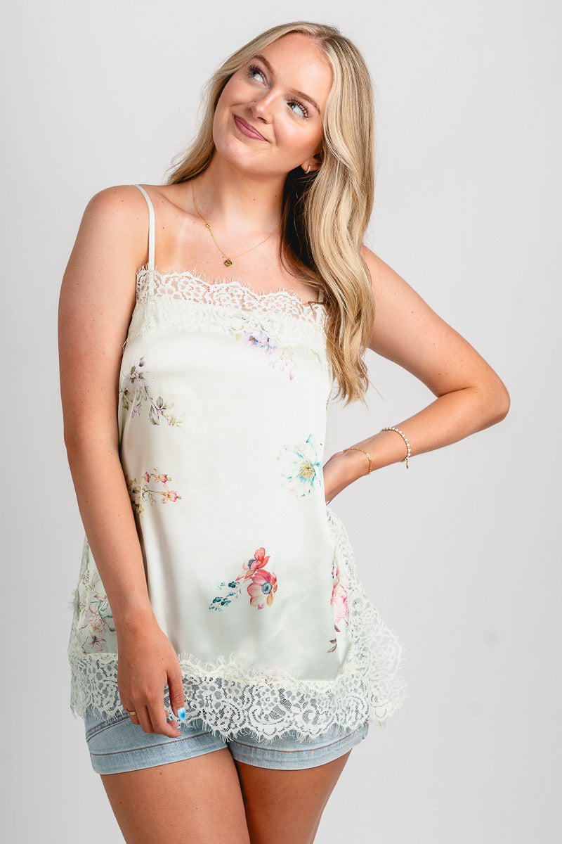 Floral lace camisole mint
