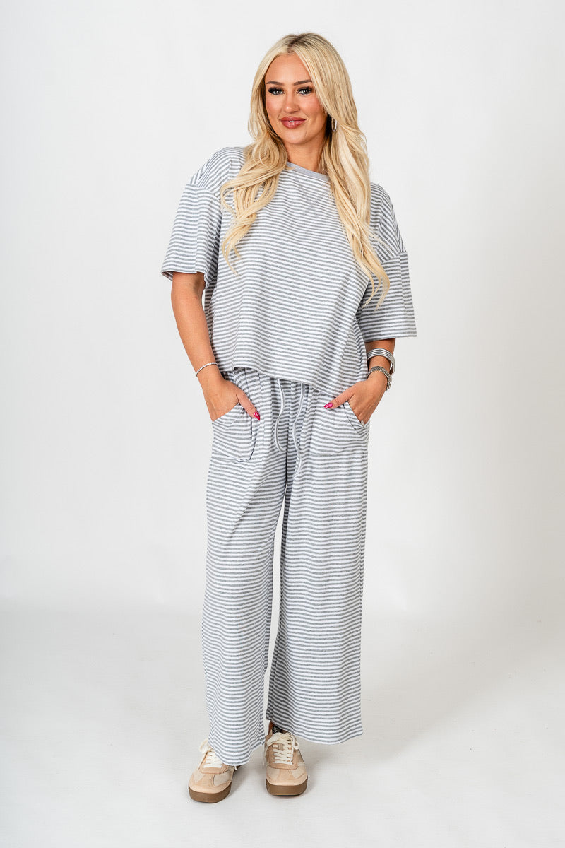 Striped wide leg pants grey/white
