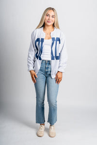 OKC sweatshirt cardigan ash - Oklahoma City inspired graphic t-shirts at Lush Fashion Lounge Boutique in Oklahoma City