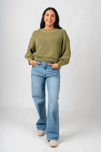 Mock neck boxy sweater olive – Unique Sweaters | Lounging Sweaters and Womens Fashion Sweaters at Lush Fashion Lounge Boutique in Oklahoma City